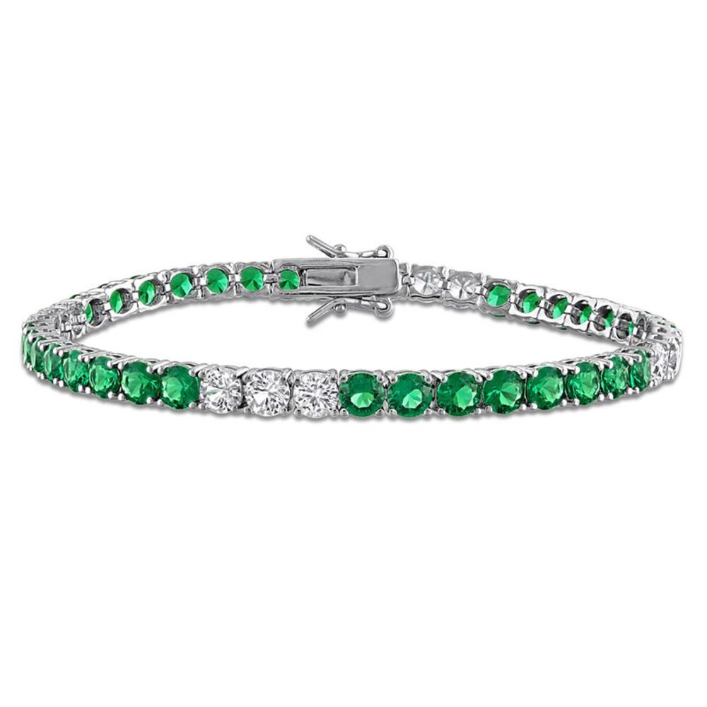 12.16 Carat (ctw) Lab-Created Emerald and White Sapphire Bracelet Sterling Silve